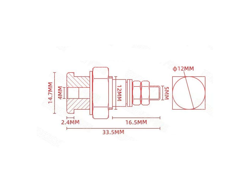 Rozměry zdířky JXZ-2 pro banánek 4 mm, otvor 12 mm
